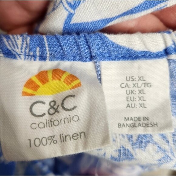 C&C California Flower Print Blue Linen Peplum Waist Tank Top Size XL NWOT - Picture 9 of 12